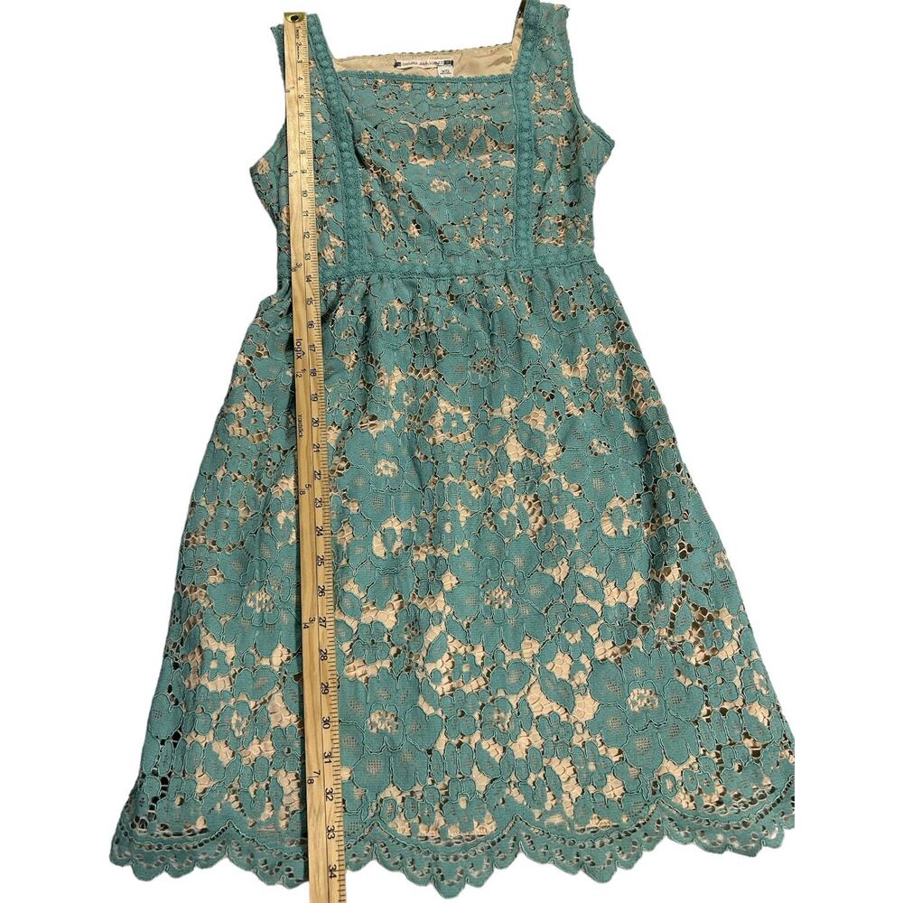 Chelsea & Violet Teal Lace Dress Nude Lined Sleeveless Square Neck Fit Flare XS - Picture 9 of 16